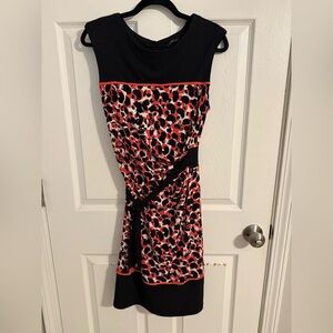 R&K Elegant Black and Coral Belted Dress